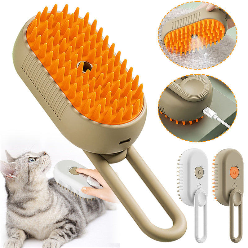 3-in-1 Steamy Pet Brush – Cat & Dog Grooming Comb with Spray